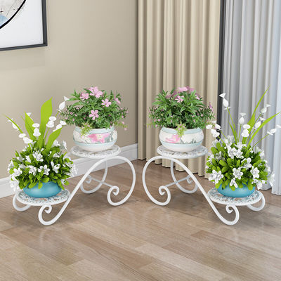 White 2 Tier Flower Cart Plant Stand , 45cm Width Plant Cart Indoor